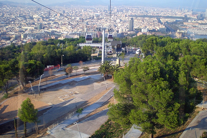 Seilbahn von oben. Blick auf Barcelona