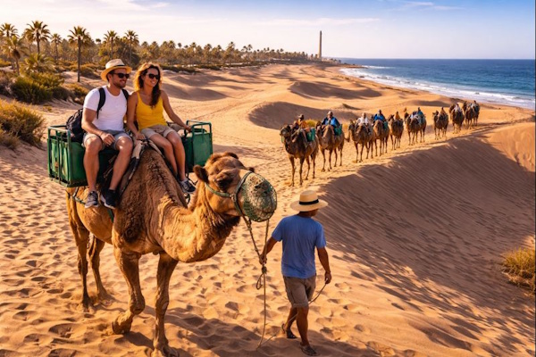 Touristen auf einem Kamel in Maspalomas - Gran Canaria